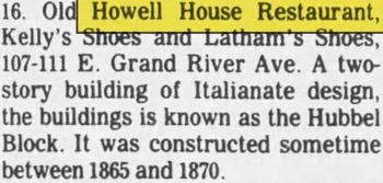 Old Howell House Restaurant - May 20 1987 Article